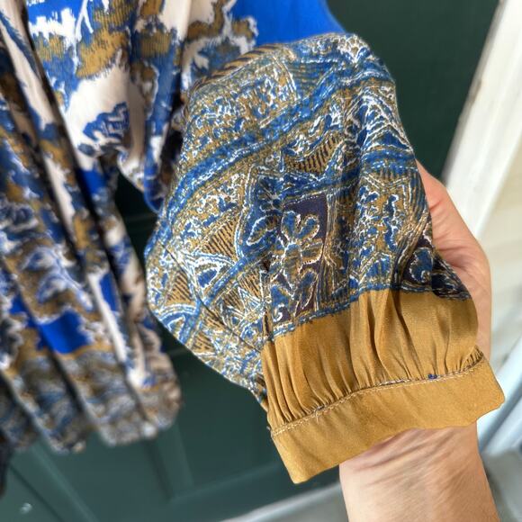 Free People Say You Love Me Mini Dress XS Boho Blue Paisley Fall Festival Flowy - Picture 4 of 8